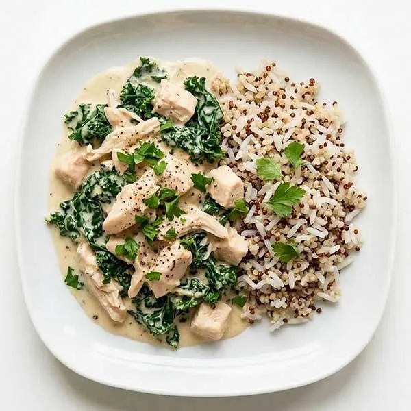 Creamy chicken and kale with rice quinoa mix